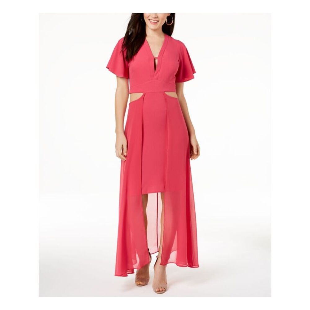 XOXO Womens Maxi Dress Pink Cut Out Short Sleeve V Neck Evening Juniors XS